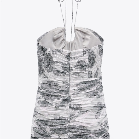 NWT Zara Metallic Mini Dress with Tie Neck - Picture 4 of 5